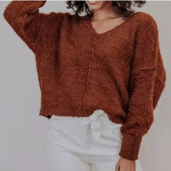 Free People Sweaters - Free People Icing V Pullover Mocha Java Eyelash Sweater Size Large